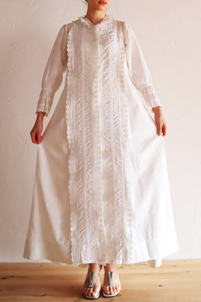 1890s–1900s French Edwardian White Cotton Dress