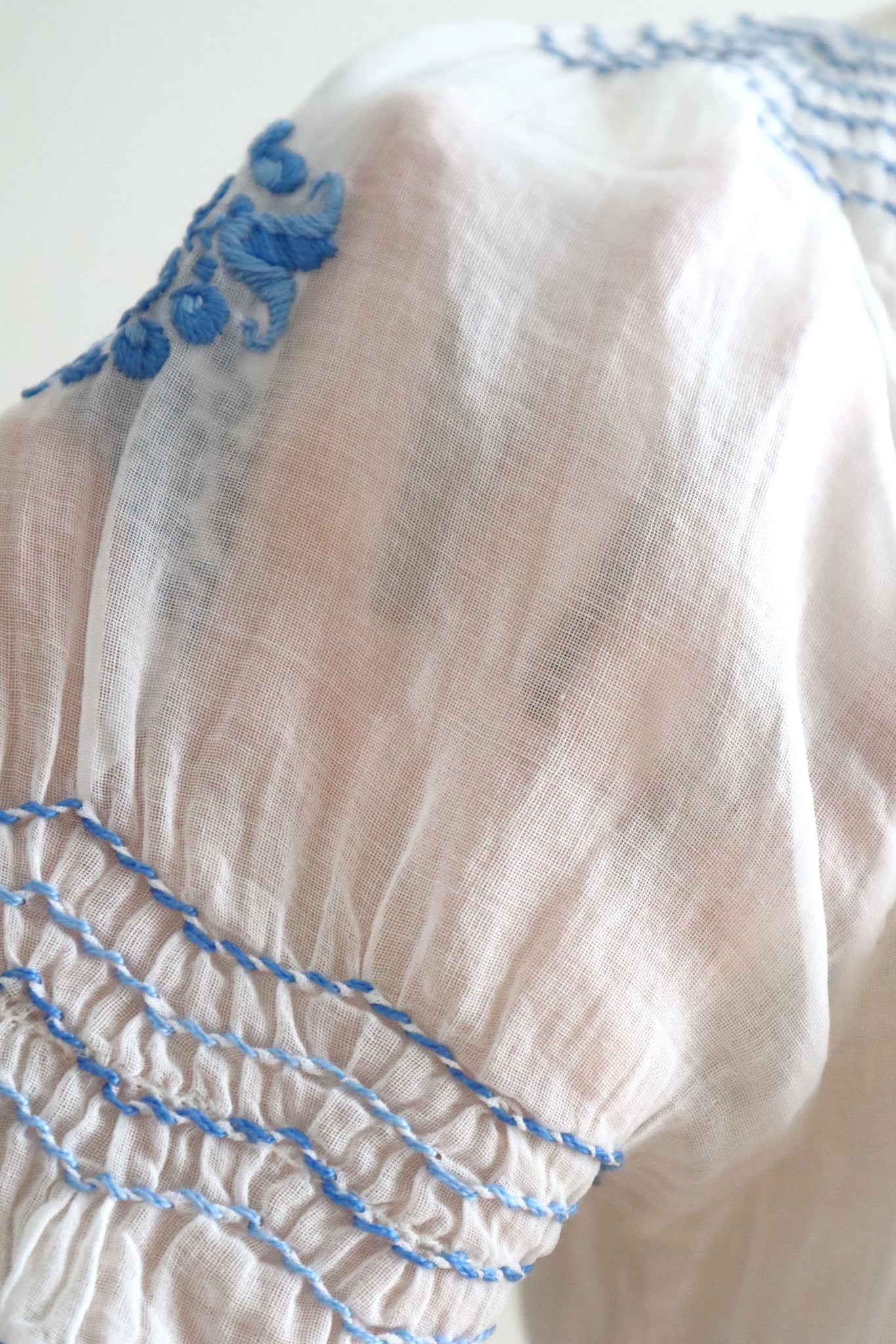 Late 1930s Hungarian Hand Embroidered Smocked Blouse