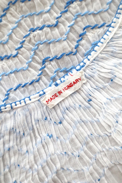 Late 1930s Hungarian Hand Embroidered Smocked Blouse