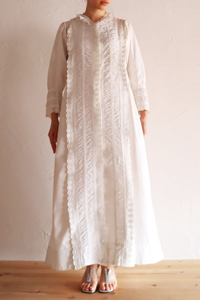 1890s–1900s French Edwardian White Cotton Dress