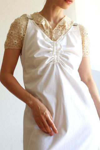 90s White Cotton Salopette Dress