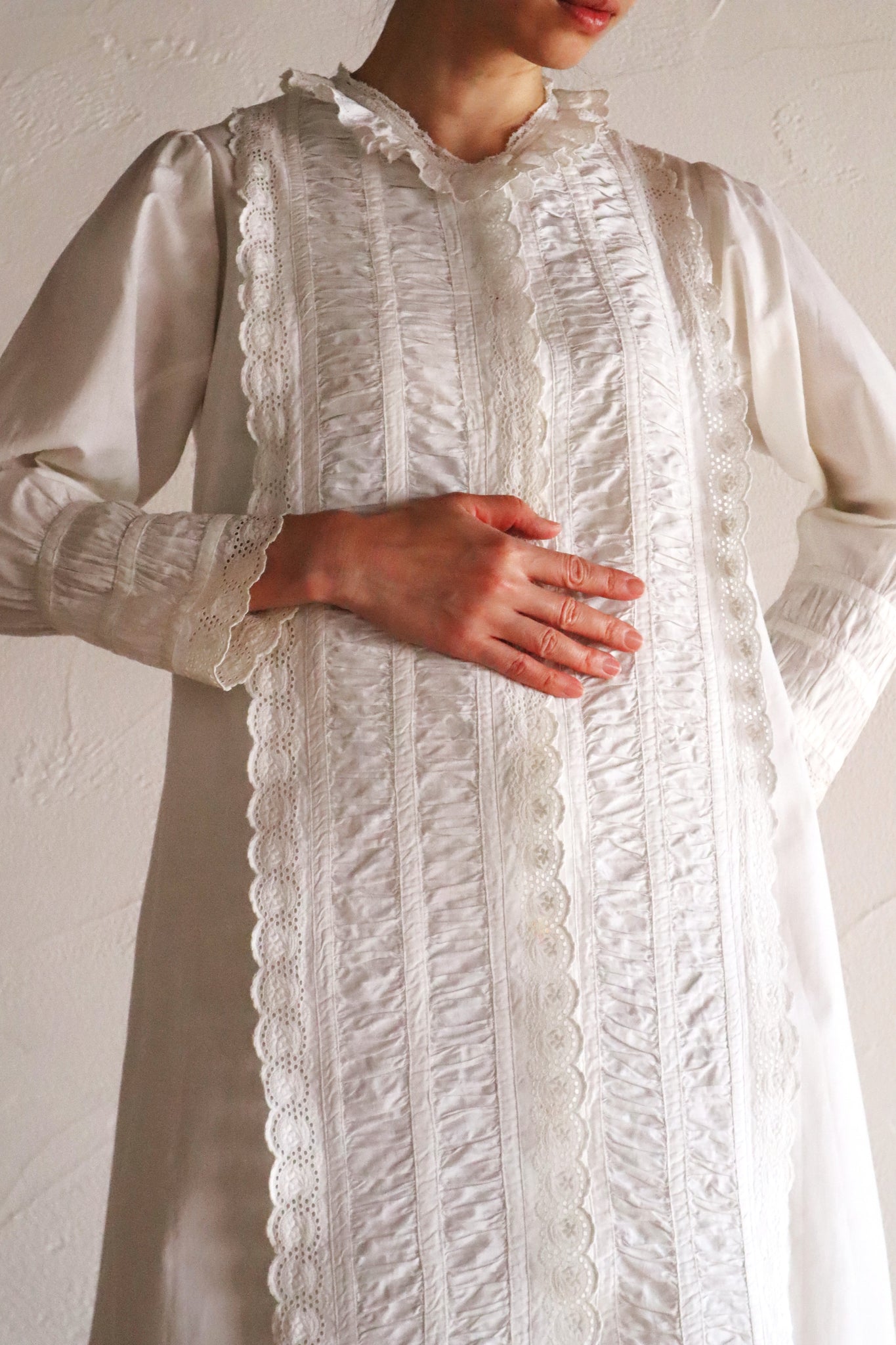 1890s–1900s French Edwardian White Cotton Dress