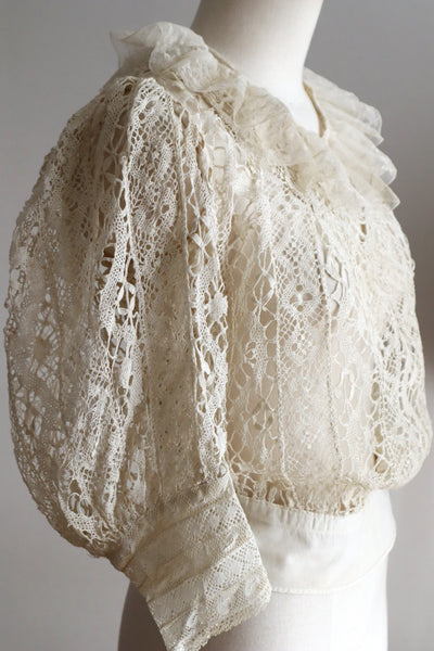 1900s–1910s Belgian Bobbin Lace Linen Blouse