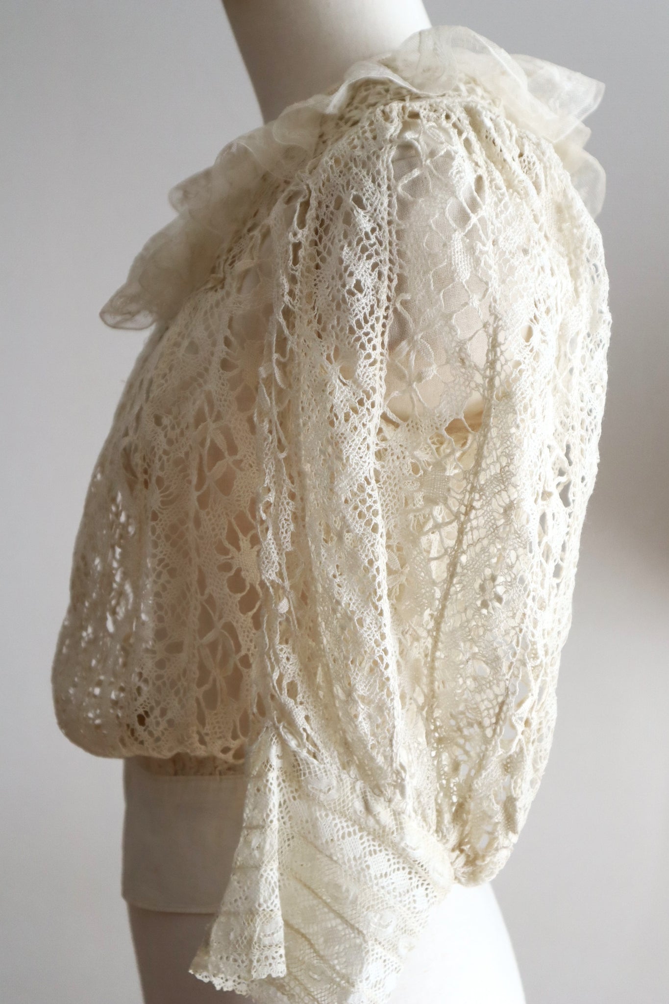 1900s–1910s Belgian Bobbin Lace Linen Blouse