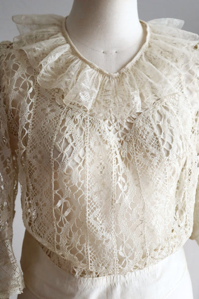 1900s–1910s Belgian Bobbin Lace Linen Blouse