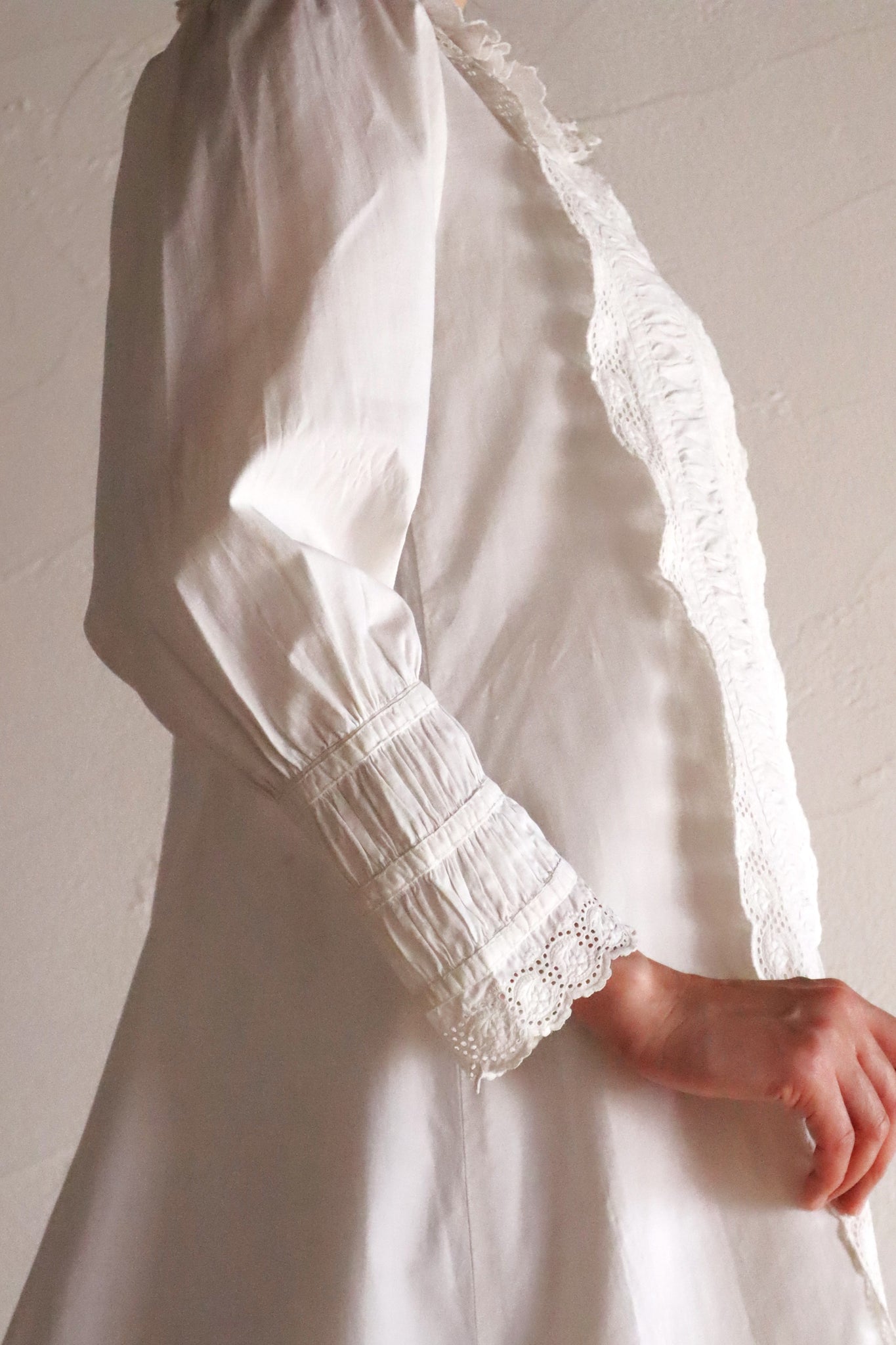 1890s–1900s French Edwardian White Cotton Dress