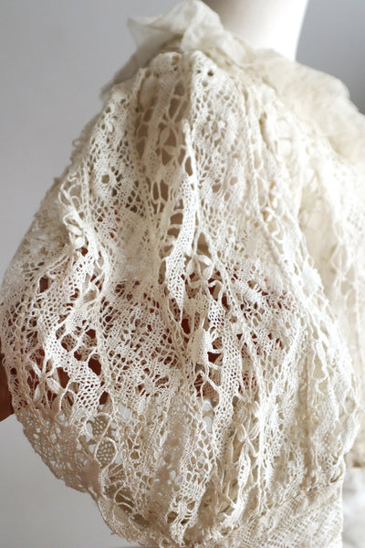 1900s–1910s Belgian Bobbin Lace Linen Blouse