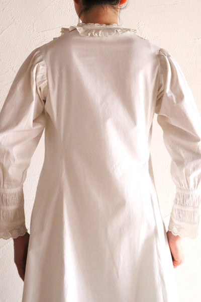 1890s–1900s French Edwardian White Cotton Dress
