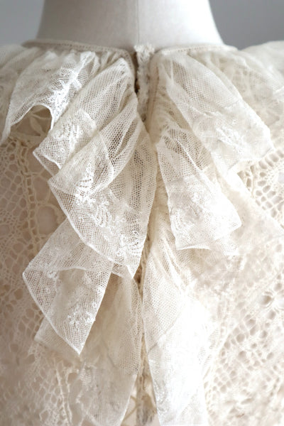 1900s–1910s Belgian Bobbin Lace Linen Blouse