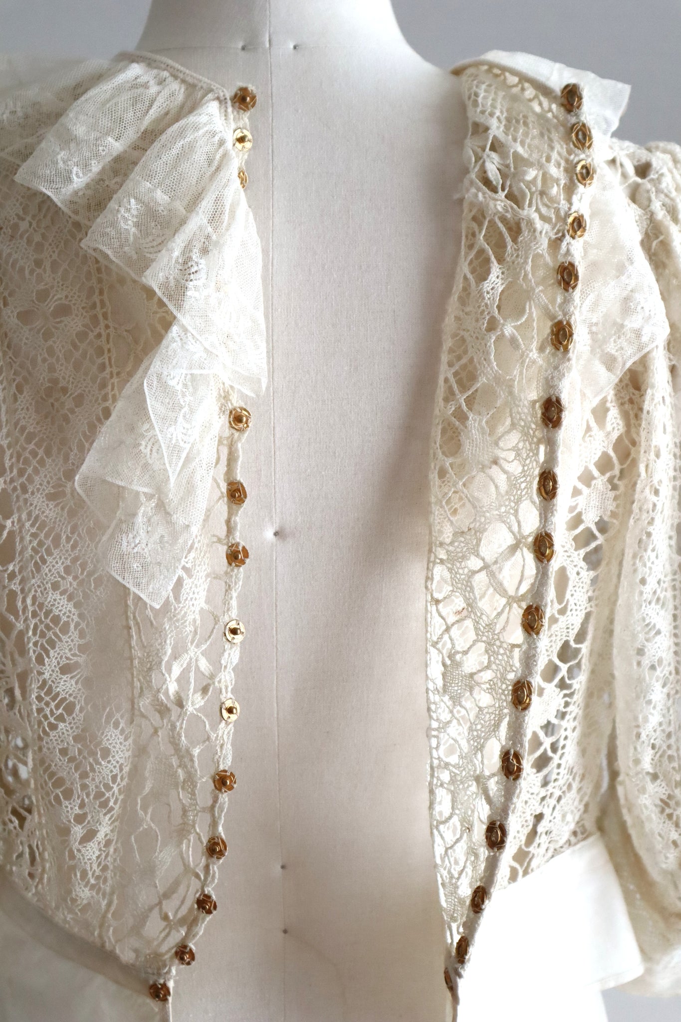 1900s–1910s Belgian Bobbin Lace Linen Blouse