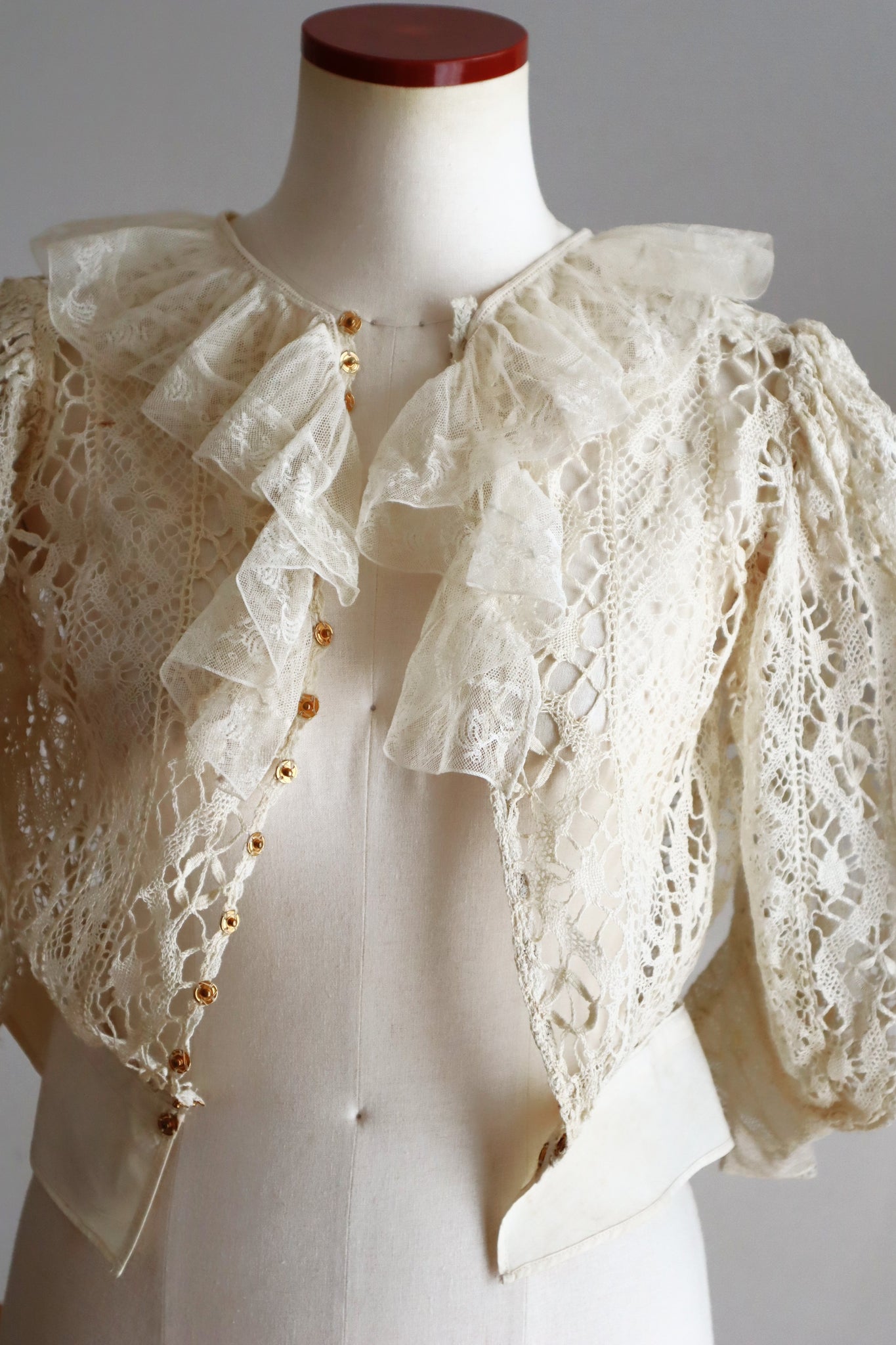 1900s–1910s Belgian Bobbin Lace Linen Blouse