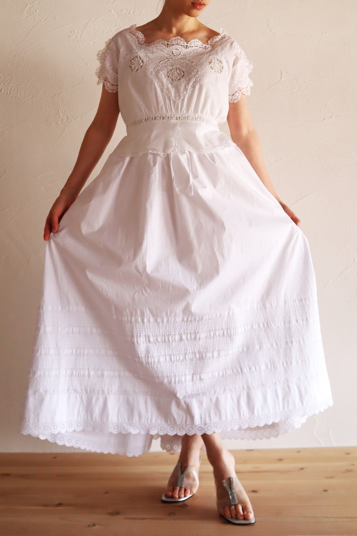 1880s French White Cotton Petticoat Skirt with Hand-Sewn Pintucks