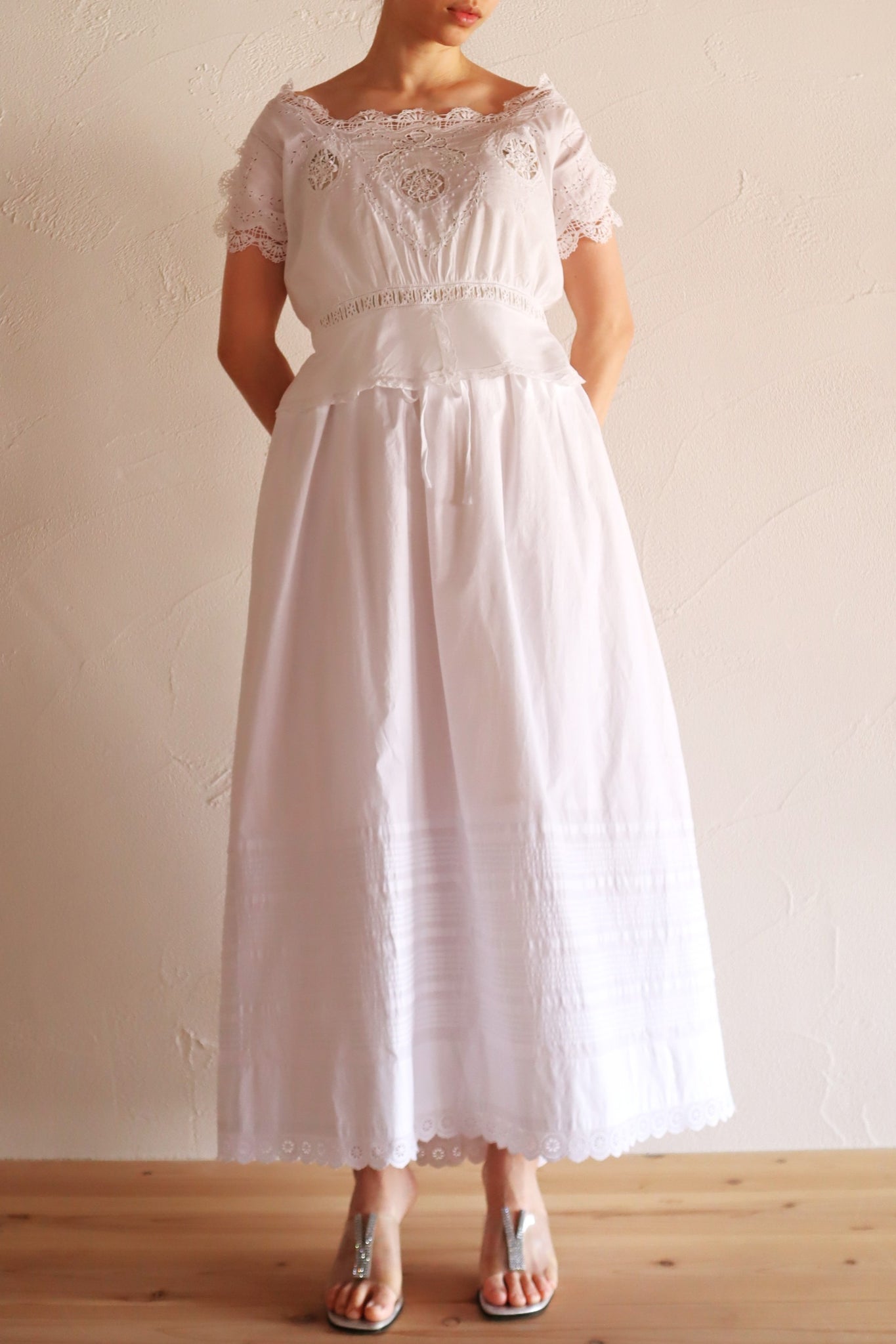 1880s French White Cotton Petticoat Skirt with Hand-Sewn Pintucks