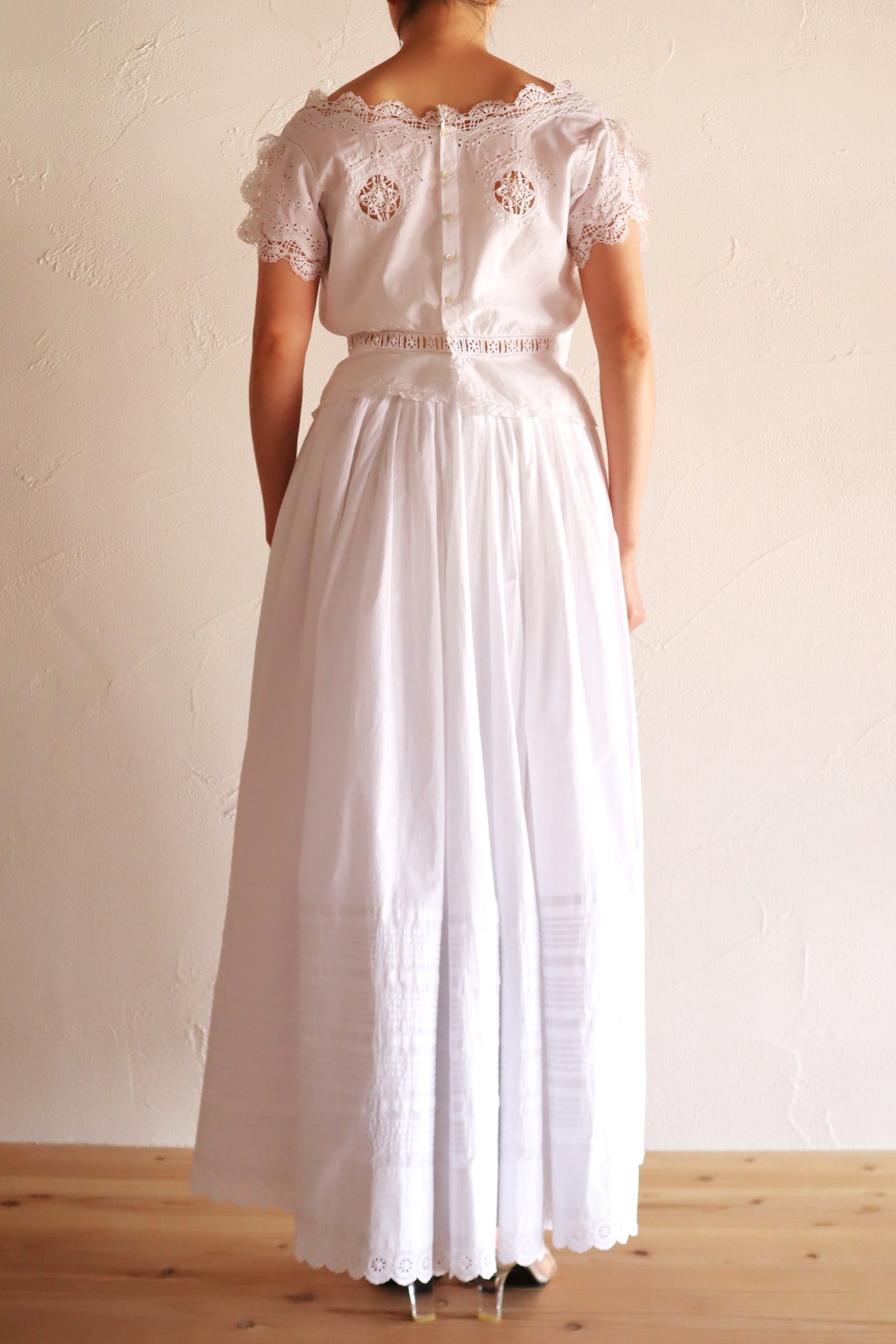 1880s French White Cotton Petticoat Skirt with Hand-Sewn Pintucks