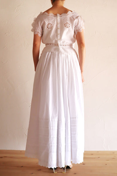 1880s French White Cotton Petticoat Skirt with Hand-Sewn Pintucks