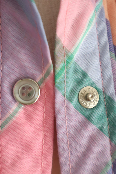 70s Pastel Rainbow Cotton Checked Maxi Dress