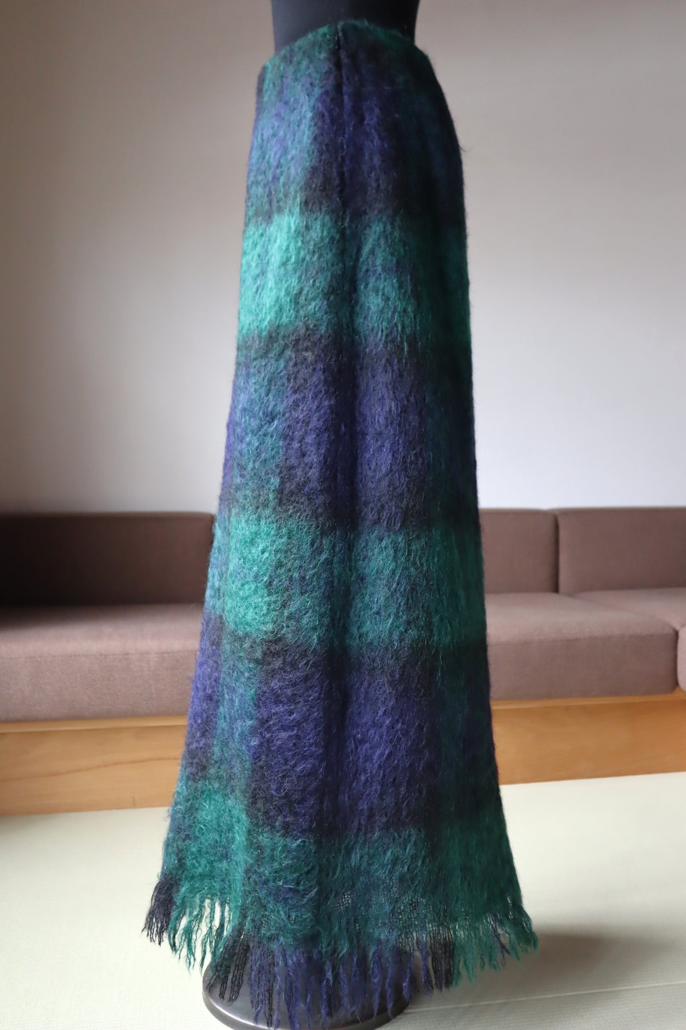 70s Scottish Green×Navy Mohair Skirt