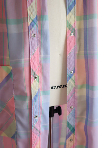 70s Pastel Rainbow Cotton Checked Maxi Dress