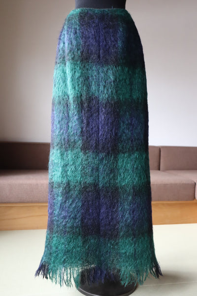70s Scottish Green×Navy Mohair Skirt