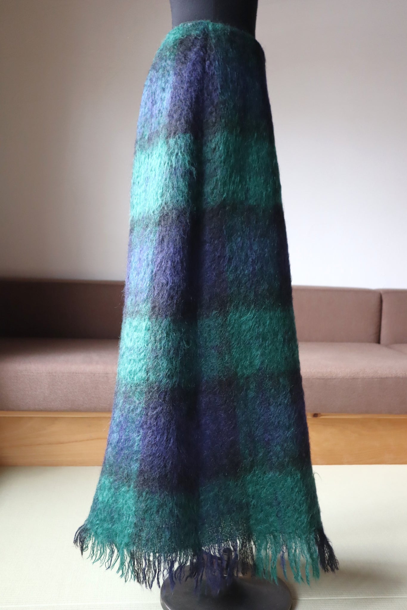 70s Scottish Green×Navy Mohair Skirt