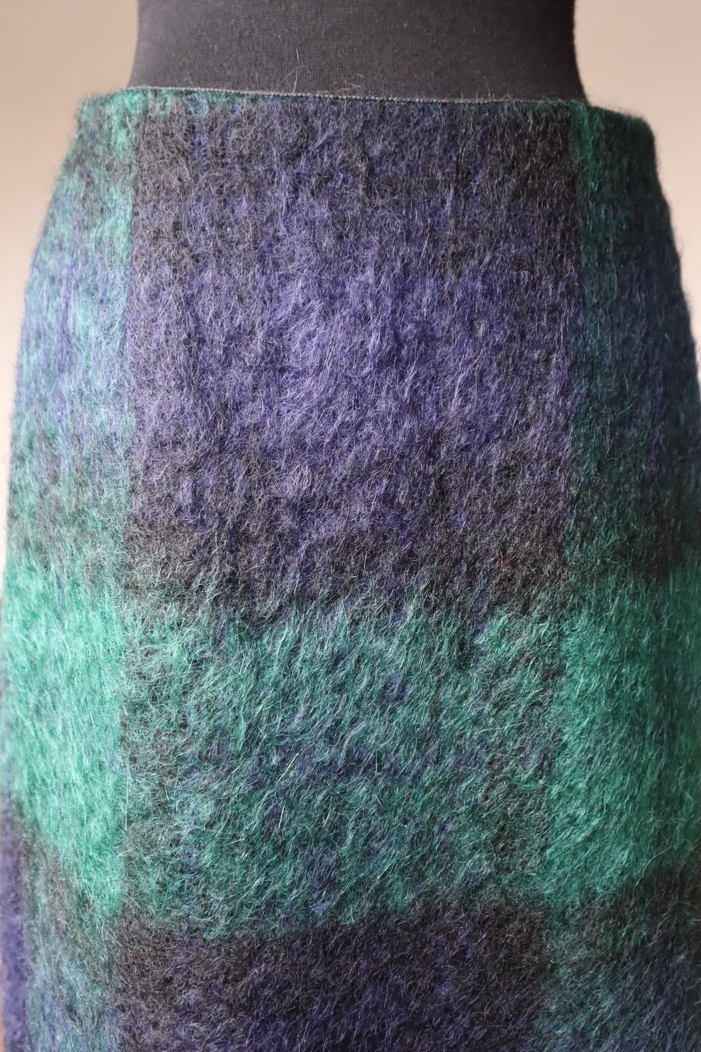 70s Scottish Green×Navy Mohair Skirt