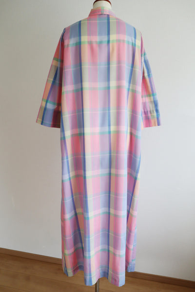 70s Pastel Rainbow Cotton Checked Maxi Dress