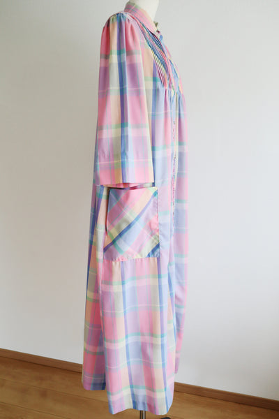 70s Pastel Rainbow Cotton Checked Maxi Dress