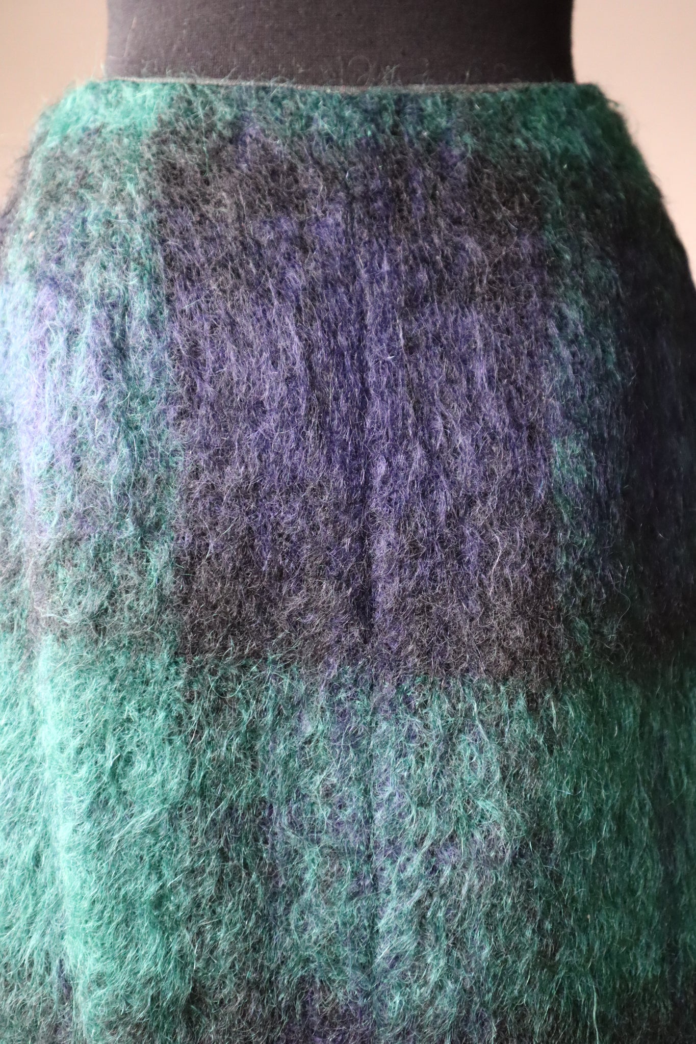 70s Scottish Green×Navy Mohair Skirt