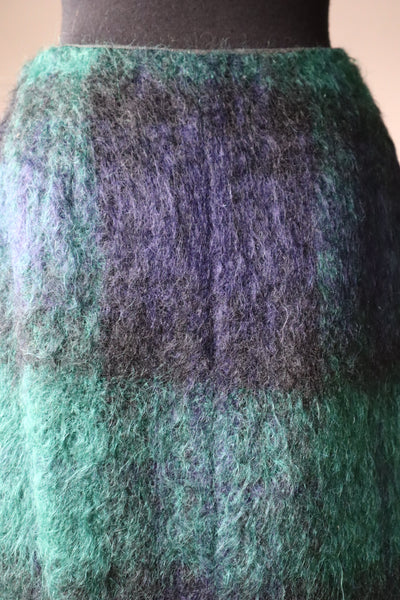 70s Scottish Green×Navy Mohair Skirt