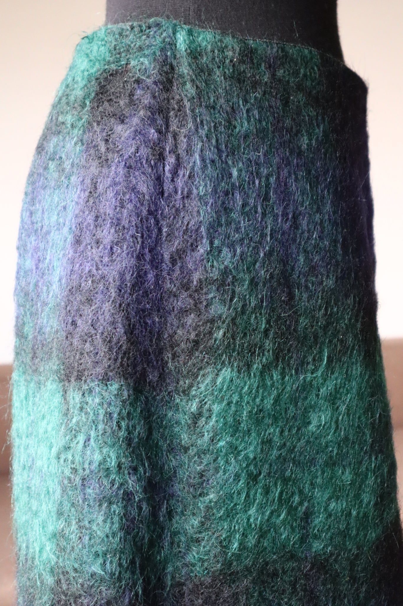 70s Scottish Green×Navy Mohair Skirt