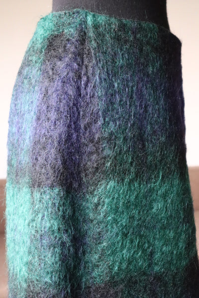 70s Scottish Green×Navy Mohair Skirt