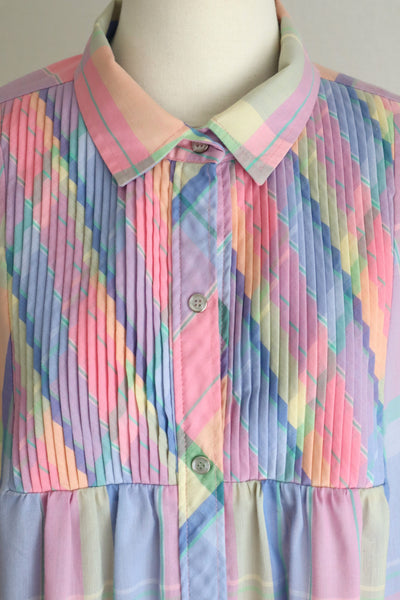 70s Pastel Rainbow Cotton Checked Maxi Dress