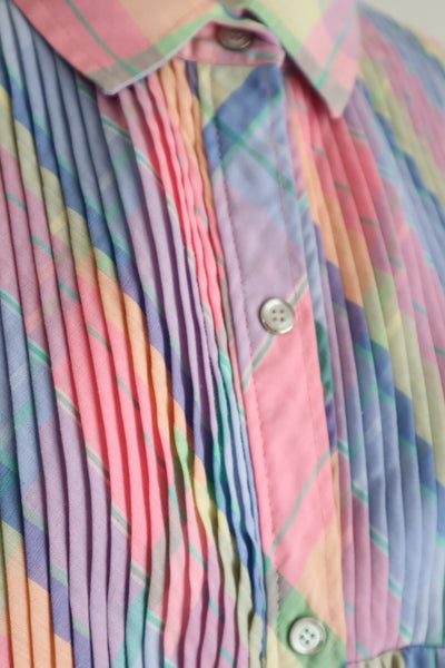 70s Pastel Rainbow Cotton Checked Maxi Dress