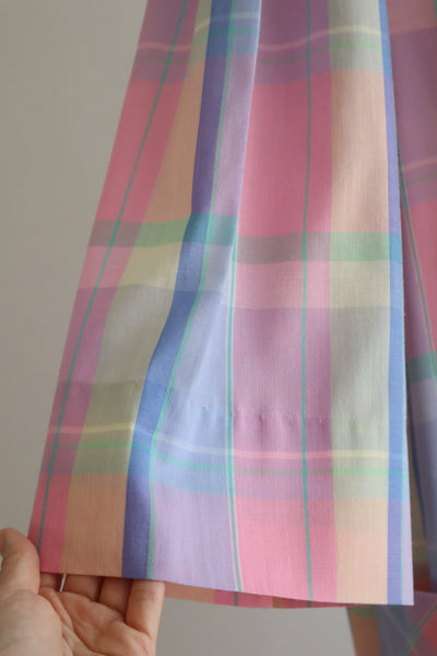 70s Pastel Rainbow Cotton Checked Maxi Dress