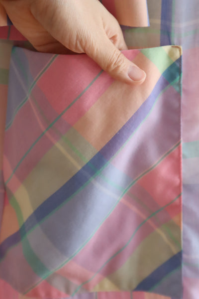 70s Pastel Rainbow Cotton Checked Maxi Dress
