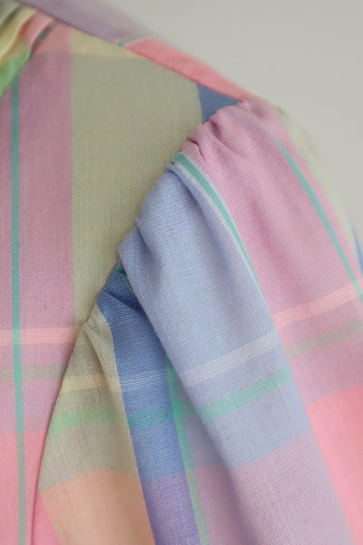 70s Pastel Rainbow Cotton Checked Maxi Dress