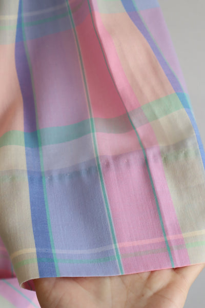 70s Pastel Rainbow Cotton Checked Maxi Dress