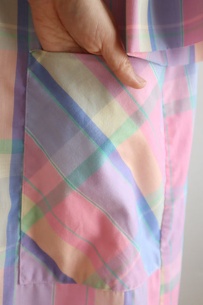 70s Pastel Rainbow Cotton Checked Maxi Dress