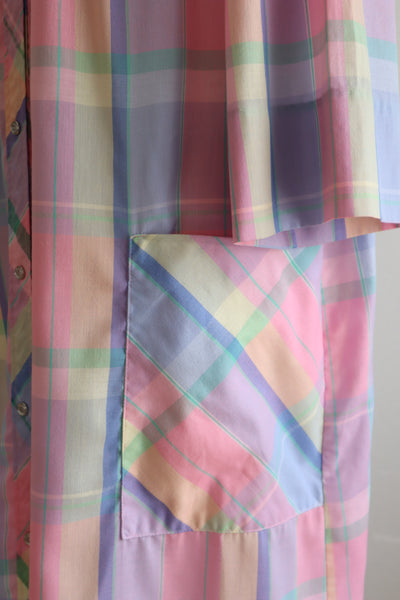 70s Pastel Rainbow Cotton Checked Maxi Dress