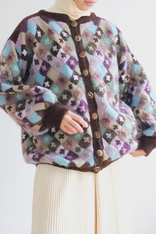 80s Hand Knit Multicolor Mohair Cardigan