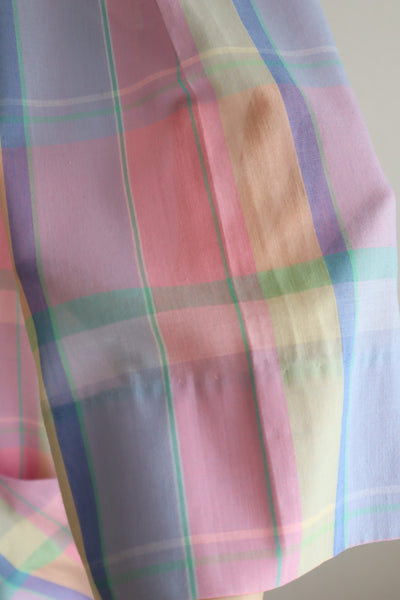 70s Pastel Rainbow Cotton Checked Maxi Dress