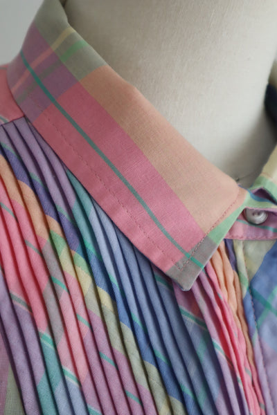 70s Pastel Rainbow Cotton Checked Maxi Dress