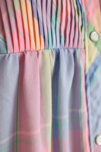70s Pastel Rainbow Cotton Checked Maxi Dress