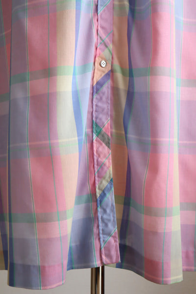70s Pastel Rainbow Cotton Checked Maxi Dress