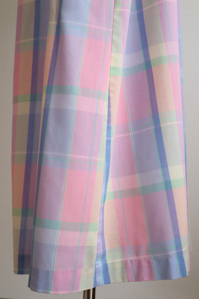 70s Pastel Rainbow Cotton Checked Maxi Dress