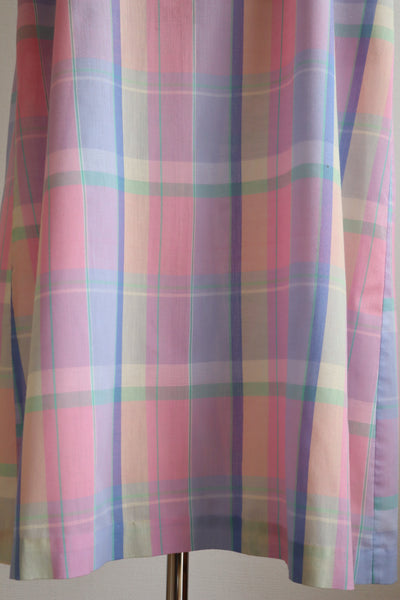 70s Pastel Rainbow Cotton Checked Maxi Dress
