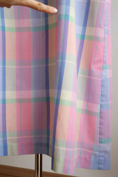 70s Pastel Rainbow Cotton Checked Maxi Dress