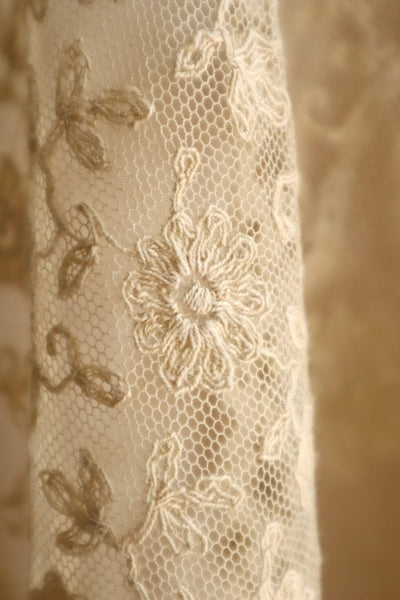 1910s–1920s Normandy Lace Appliqué Shawl with Hand Embroidery