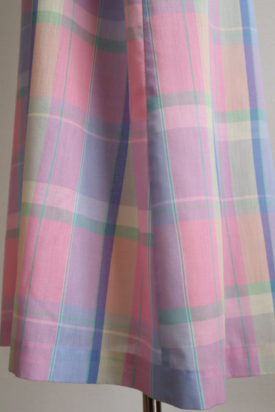 70s Pastel Rainbow Cotton Checked Maxi Dress