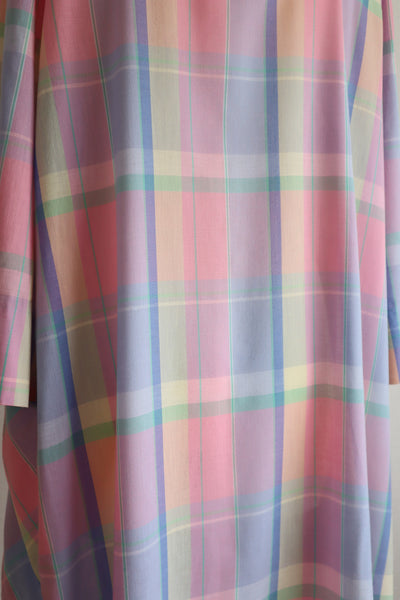 70s Pastel Rainbow Cotton Checked Maxi Dress